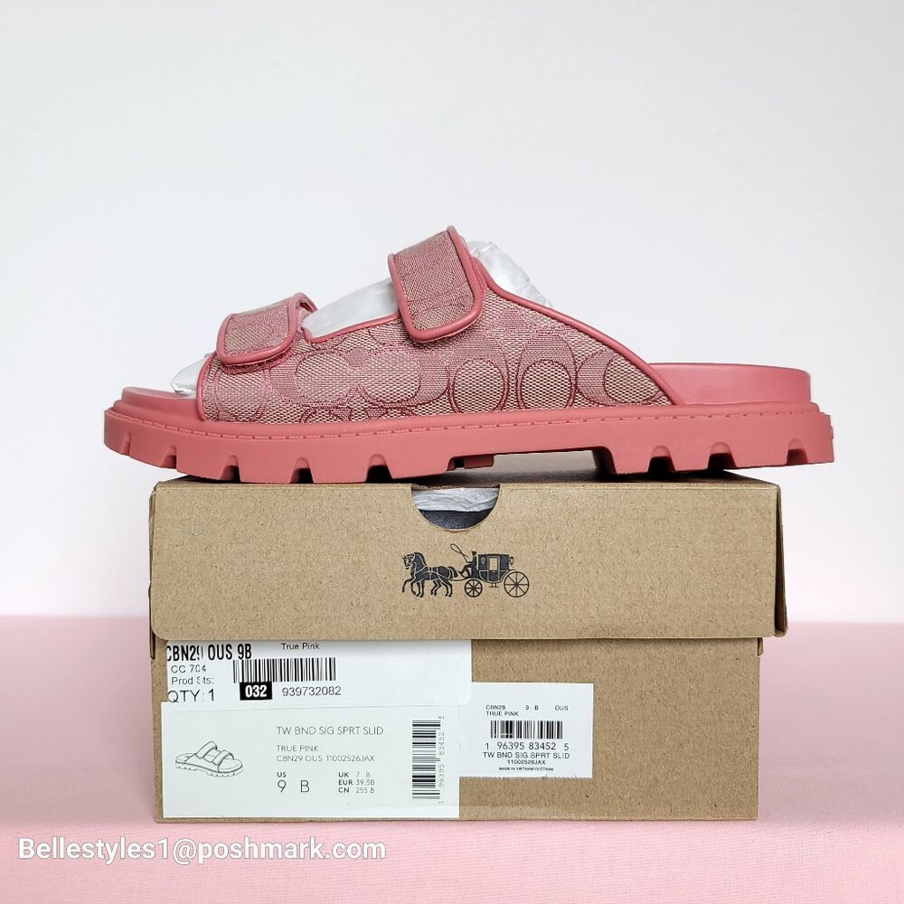 COACH Two-Band Sport Slide In Signature Jacquard- Women’s Size 9B- True Pink ⭐ - Picture 16 of 16